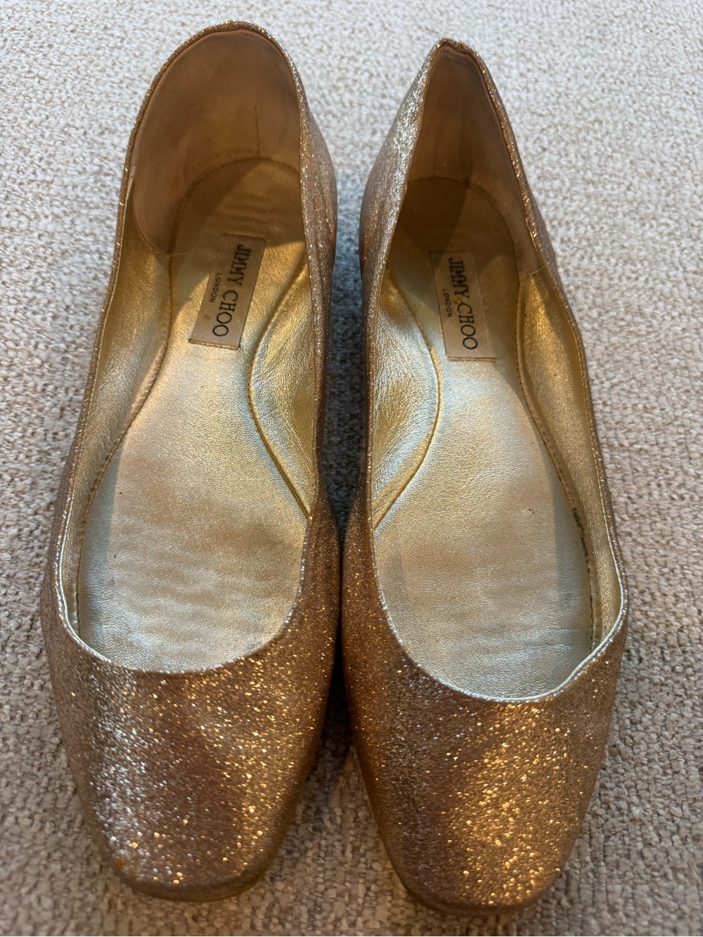 Jimmy Choo Gold Glitter-Toe Ballet Flats Sz 41. Lovely condition.